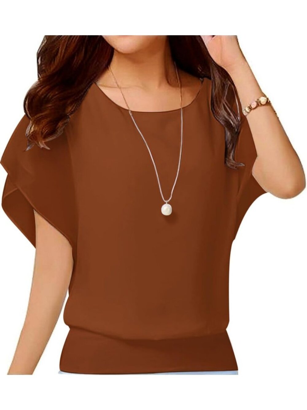 Women's Caramel Elegant Loose Casual Short Sleeve Chiffon Top T Shirt Blouses